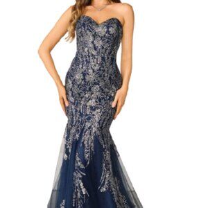 NWT Terani Couture 251P4641 Tulle Prom Dress Navy Size 2